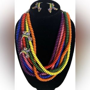 hummingbird  necklace and earrings set